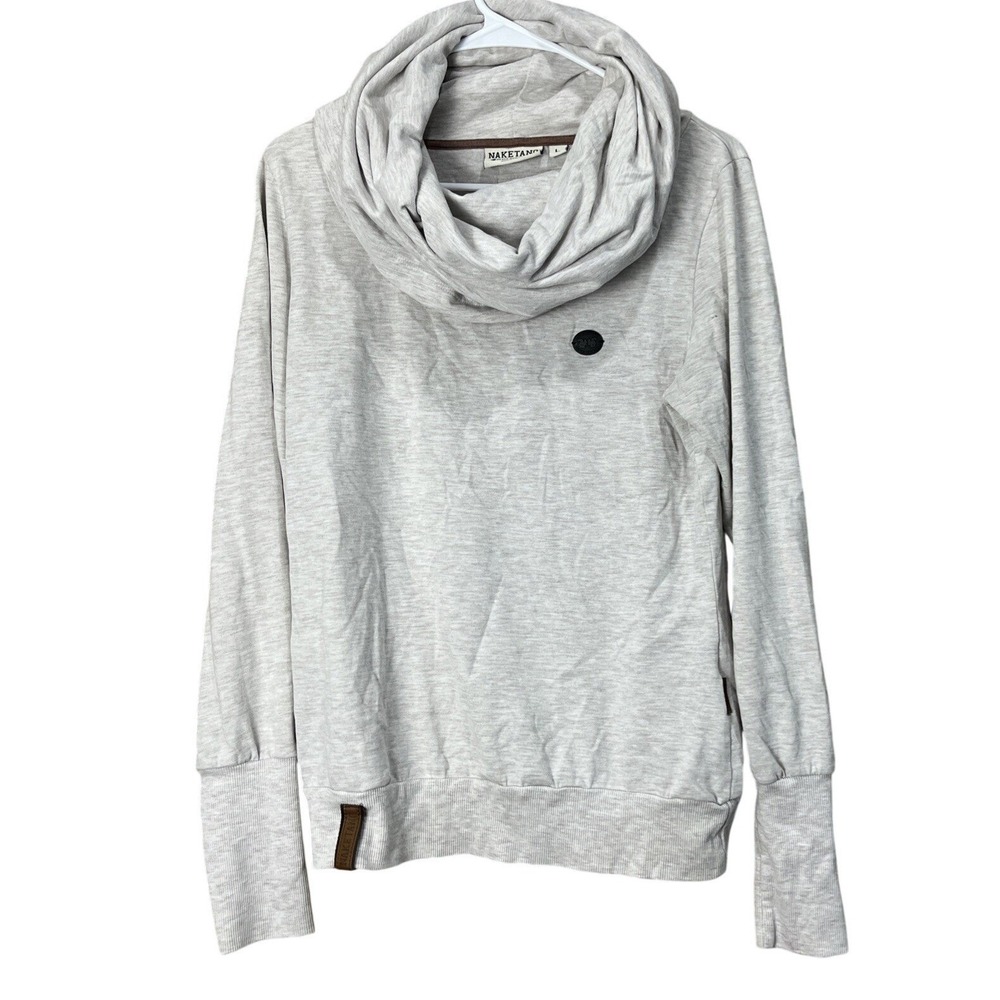 Naketano Pullover Women L Oatmeal Cowl Funnel Neck Sweatshirt Layering Scandi